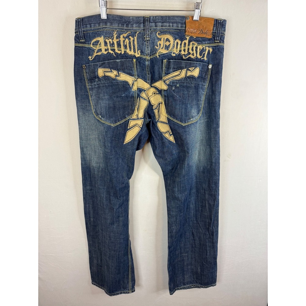 Artful‎ Dodger Mens Embroidered Dark Wash Denim Jeans 36X34 Streetwear Hip Hop